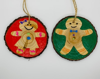 Gingerbread Ornament Set | Gingerbread Tree Ornament | Christmas Tree Ornament | Handmade Ornament | Hand Carved Ornament