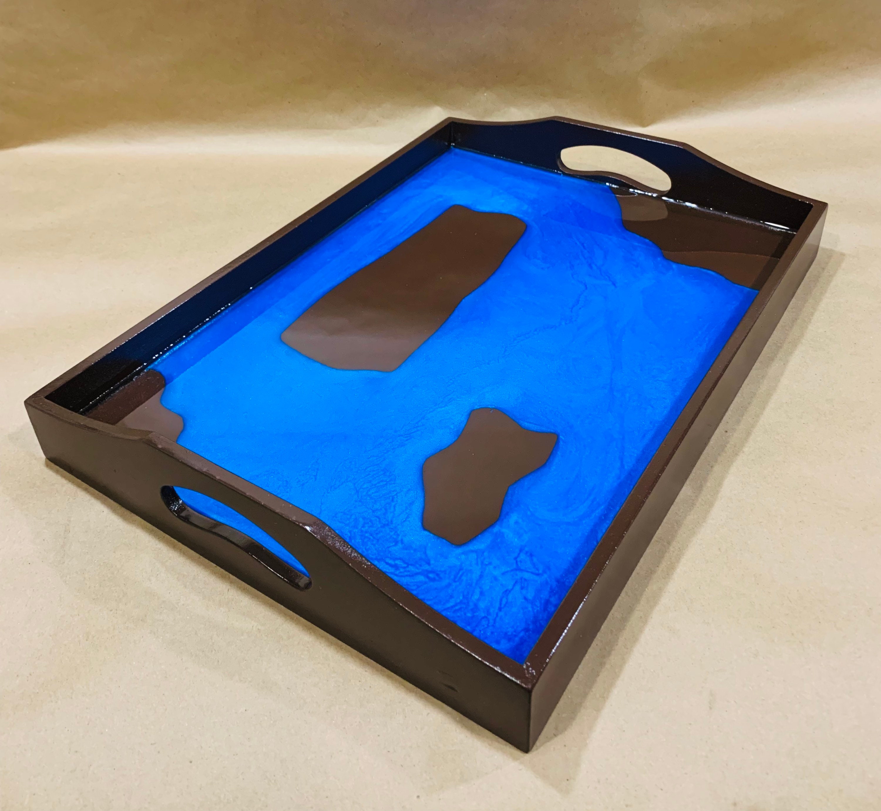 Blue Resin and Wood Serving Tray Resin Tray Wood Tray Decorative