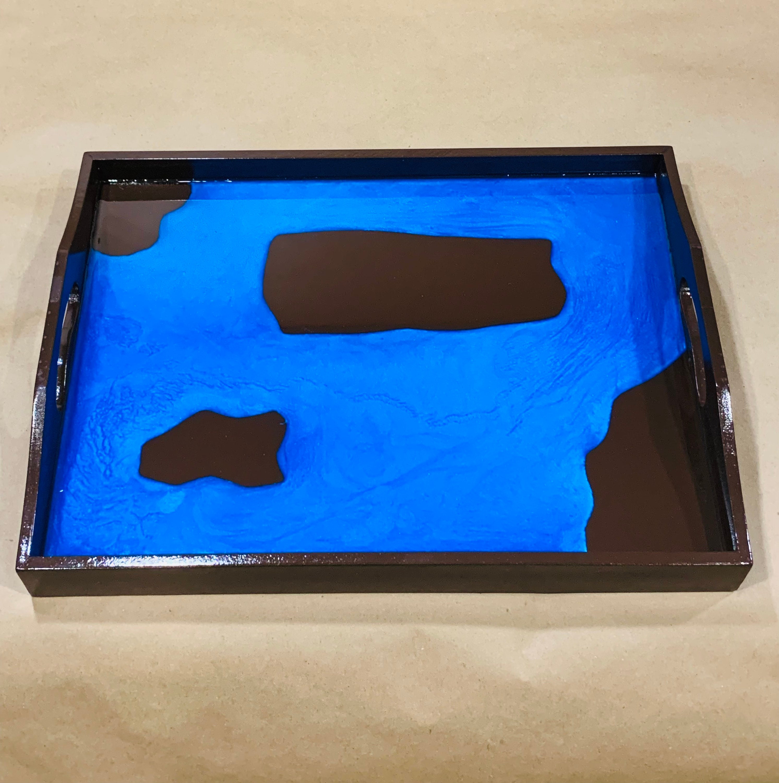 Blue Resin and Wood Serving Tray Resin Tray Wood Tray Decorative