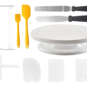 Kit de décoration de gâteau de 10 pièces : plateau tournant, spatules et grattoirs