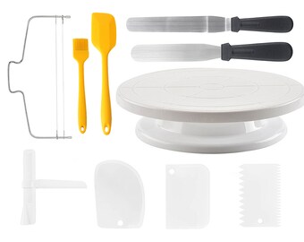 10-Piece Cake Decorating Kit: Turntable, Spatulas & Scrapers