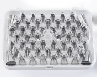 57 Piece Baking Piping Tips Set: Stainless Steel Nozzles, Couplers, Flower Nails
