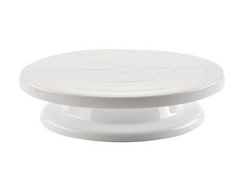 White Color 1-Piece Round Cake Plastic Turntable and Base Decorating Stand