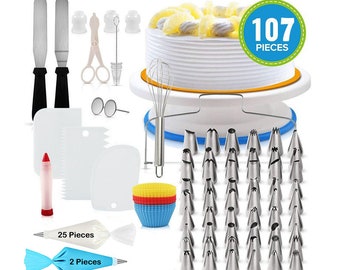 107-Piece Cake Decorating Set: Piping Tips, Bags, Spatulas & More