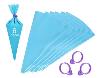 6 Reusable 12" Silicone Piping Bags and 3 Bonus Bag Ties for Effortless Cookie, Candy, and Cake Decorating Pastry Perfection Kit