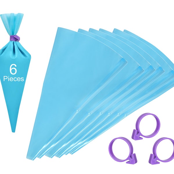 6 Reusable 12" Silicone Piping Bags and 3 Bonus Bag Ties for Effortless Cookie, Candy, and Cake Decorating Pastry Perfection Kit