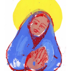 Virgin Mary Praying Screenprint- white background