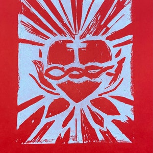 Vibrant Sacred Heart Lino Print (Varying Colours)