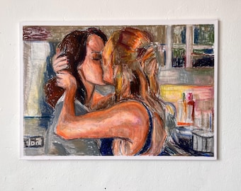 Bette and Tina, The L Word Gilcée Print/Digital Print of Oil Pastel Drawing