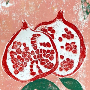 Extragroßer Granatapfel Linoldruck