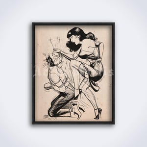 The kick, female domination, vintage fetish art, dominatrix illustration, kinky retro decor, print, poster (DIGITAL DOWNLOAD)
