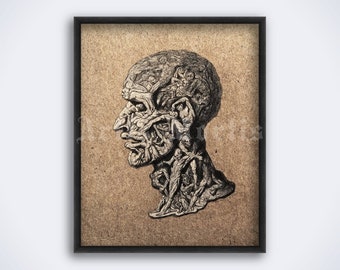 Head of a man composed of writhing human figures – creepy, macabre, dark art, vintage medicine print, poster (DIGITAL DOWNLOAD)