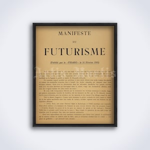 Manifiesto futurista de Filippo Tommaso Marinetti, Manifiesto del futurismo de 1909, historia del arte, impresión antigua, póster (DESCARGA DIGITAL)
