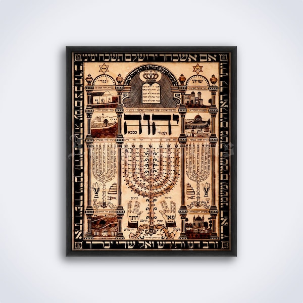 Vintage Shiviti print - Judaica art, Menorah, Hebrew, amulet, talisman, Talmud, Kabbalah, Jewish decor, poster (DIGITAL DOWNLOAD)