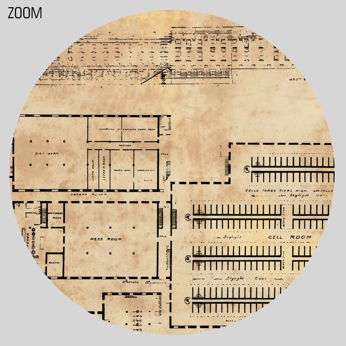 Alcatraz Prison antique 1900s floor plan crime history Etsy