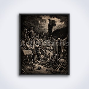 Valley of Dry Bones Prophet Ezekiel visions, The Bible illustration by Gustave Dore, dark art, print, poster DIGITAL DOWNLOAD image 1