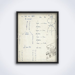 Francis Crick and James Watson DNA structure diagram sketch print, genome, molecular biology, science art, poster (DIGITAL DOWNLOAD)