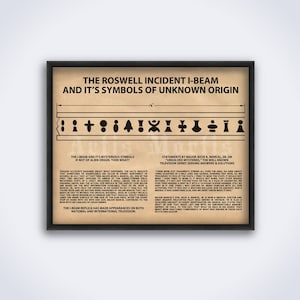 Roswell UFO I-Beam poster, Roswell incident memorabilia print, alien cipher, symbols, vintage ufology art (DIGITAL DOWNLOAD)