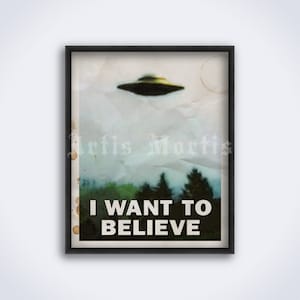 Chcę wierzyć – retro UFO, latający spodek, wydruk ufologiczny z Archiwum X, plakat (POBIERANIE CYFROWE)