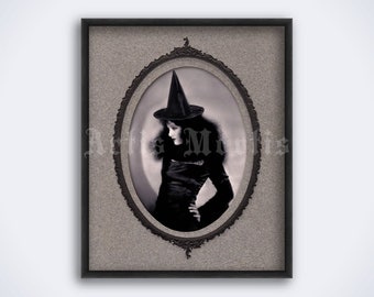 Black dress witch, actress Myrna Loy vintage Halloween photo, magic, witchy, goth, gothic print, poster (DIGITAL DOWNLOAD)