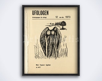 Mothman vintage drawing - cryptozoology art, mysterious creature, cryptid print, decor, poster (DIGITAL DOWNLOAD)