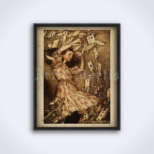 Alice e le carte volanti – Arthur Rackham art, Alice's Adventures in Wonderland magic novel illustrazione, stampa, poster (DIGITAL DOWNLOAD)