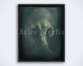 Green Alien Vintage Photo Print: Sci-Fi Conspiracy Art (Digital Download)