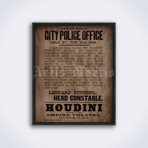 Houdini – Liverpool City Police Office - vintage 1904 magic show ad, performance, illusionist, circus print, poster (DIGITAL DOWNLOAD)