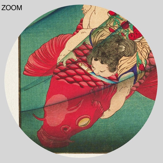 日本の木版画：斎藤鬼若丸と大鯉（デジタルダウンロード） - Etsy 日本