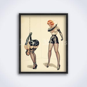 Sweet Gwendoline watercolour, vintage fetish comics art, bondage, retro pin-up, bizarre, kinky decor, print, poster (DIGITAL DOWNLOAD)
