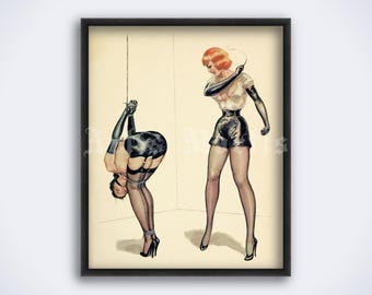 Sweet Gwendoline watercolour, vintage fetish comics art, bondage, retro pin-up, bizarre, kinky decor, print, poster (DIGITAL DOWNLOAD)