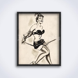 Submissive girl with gag ball, vintage fetish art, bondage, shibari illustration, kinky retro decor, print, poster (DIGITAL DOWNLOAD)