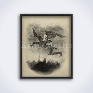 Mephistopheles Over Wittenberg, flying devil, demon, Lucifer, Goethe poem, vintage gothic art, print, poster (DIGITAL DOWNLOAD)