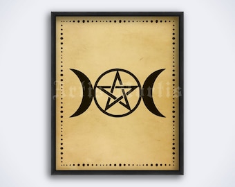 Impresión de la Diosa de la Triple Luna: Símbolo del Pentagrama Wiccano (Descarga digital)