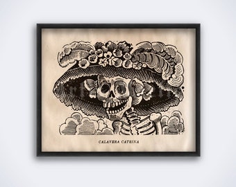 Calavera Catrina - art by Jose-Guadalupe Posada, Lady skeleton, woman skull, death, Mexico, Santa Muerte print, poster (DIGITAL DOWNLOAD)