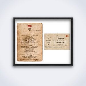 Titanic launch ticket, Luncheon menu – vintage memorabilia poster, print (DIGITAL DOWNLOAD)