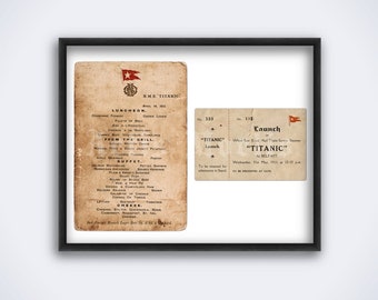 Titanic launch ticket, Luncheon menu – vintage memorabilia poster, print (DIGITAL DOWNLOAD)