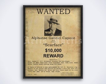 Al Capone Scarface vintage Wanted poster, gangster, mafia boss, crime print (DIGITAL DOWNLOAD)