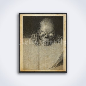 Ogling Skull –  death, grim reaper, creepy skeleton – macabre dark art, print, poster (DIGITAL DOWNLOAD)