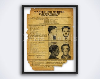 Póster de "Se busca Bonnie y Clyde": Arte vintage de la pandilla de Barrow (descarga digital)