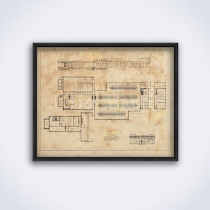 Alcatraz Prison antique 1900s floor plan – crime history vintage print, poster (DIGITAL DOWNLOAD)