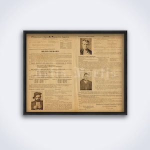 Butch Cassidy vintage Wanted poster, Wild Bunch gang reward proclamation, Old West outlaw, robber, crime art, print (DIGITAL DOWNLOAD)