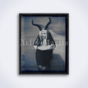 Nun with diabolic horns – strange vintage religious photo, satanic print, poster (DIGITAL DOWNLOAD)