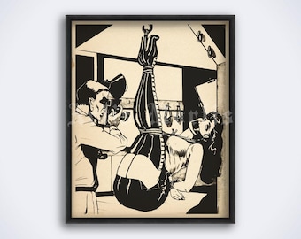 Photographer and model, vintage fetish art, latex dress, bondage, shibari, kinky retro decor, print, poster (DIGITAL DOWNLOAD)
