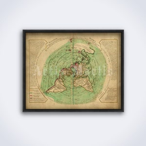 Flache Erde Buache Karte, 1730 – Brisant, polare Projektionskarte, Vintage Druck, Poster (DIGITAL DOWNLOAD)