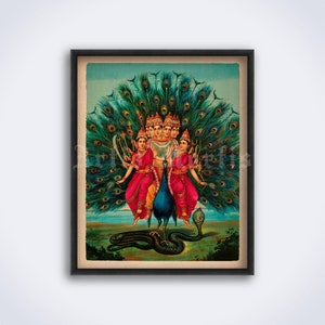 Murugan, Gott des Krieges - Hinduismus, Hinduismus, Kartikeya, Skanda, Kumara, Vedas, Indisches Dekor, Vintage Druck, Poster (DIGITALER DOWNLOAD)