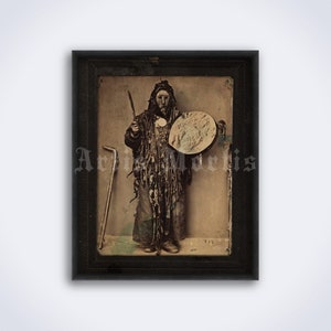 Buryat shaman photo, Siberian medicine man - shamanism, magic, ritual, ethnic, shamanic drum, vintage art, print, poster (DIGITAL DOWNLOAD)