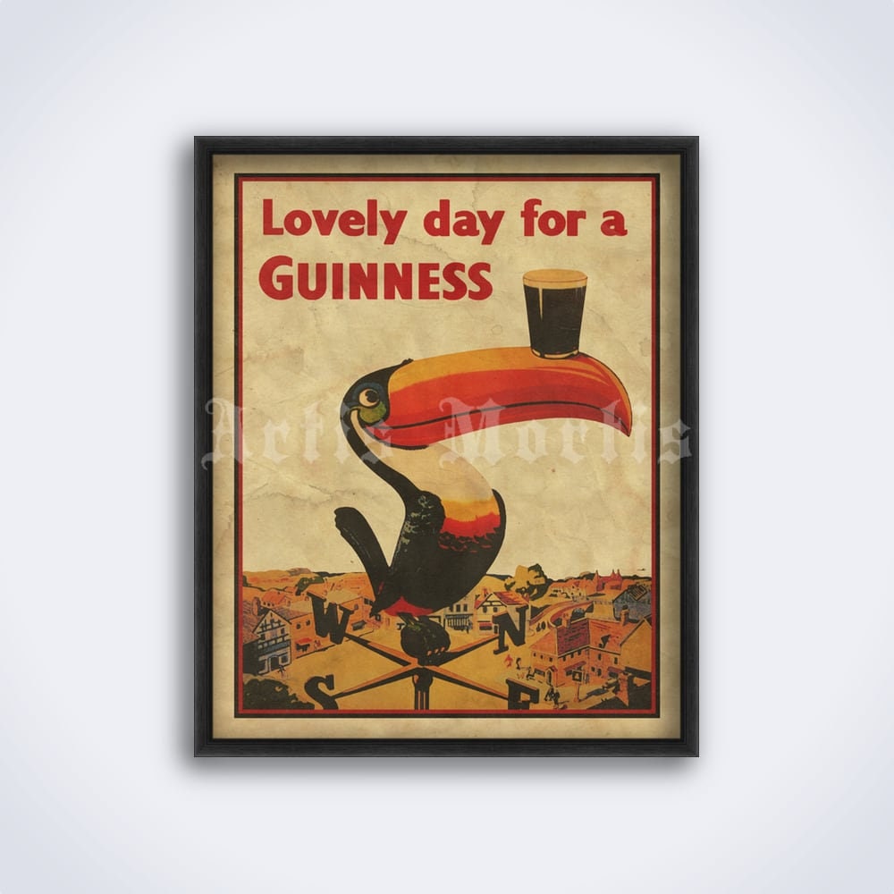 Vintage Guinness Ad Poster: Retro Toucan Bar Decor (digital