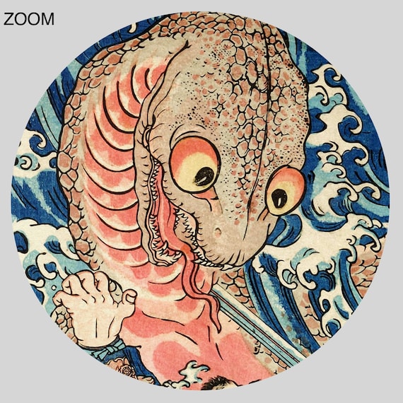 サムライ対オオサンショウウオ - 浮世絵版画（デジタルダウンロード