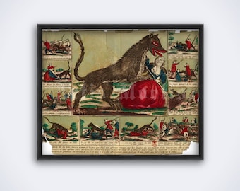 Beast of Gevaudan, Wolf of Chazes - antique broadside, Werewolf, animal, monster, vintage print, poster (DIGITAL DOWNLOAD)